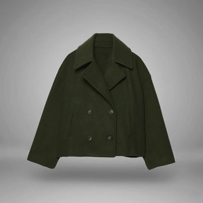 Lena | Elegante oversized dubbelrijse korte dames wollen mantel