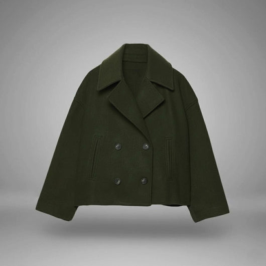 Lena | Elegante oversized dubbelrijse korte dames wollen mantel
