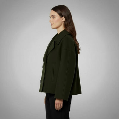 Lena | Elegante oversized dubbelrijse korte dames wollen mantel