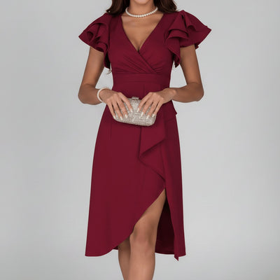 Clara | Elegante dames wikkeljurk met ruchemouwen voor de moeder van de bruid