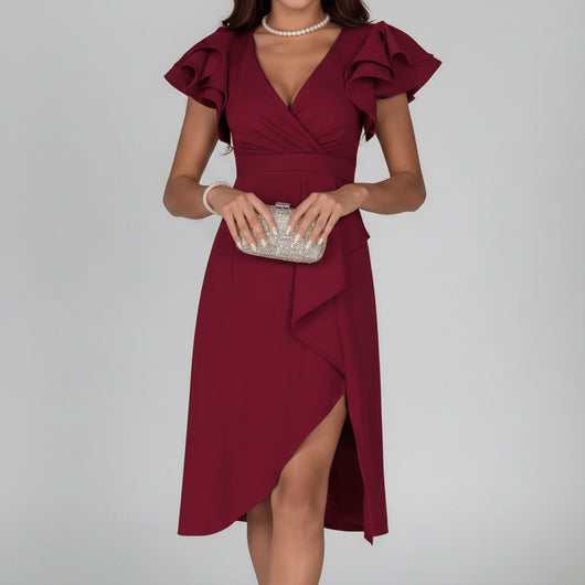 Clara | Elegante dames wikkeljurk met ruchemouwen voor de moeder van de bruid