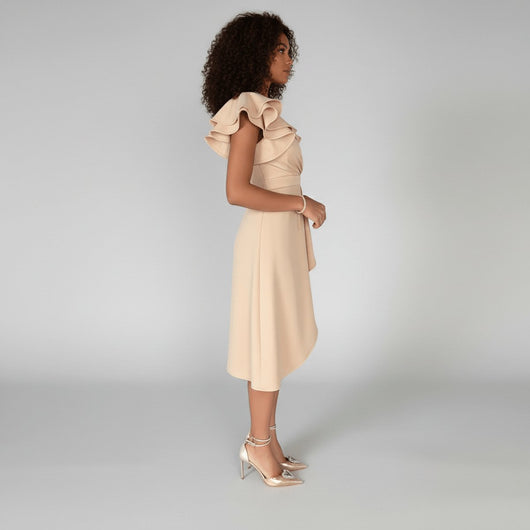 Clara | Elegante dames wikkeljurk met ruchemouwen voor de moeder van de bruid