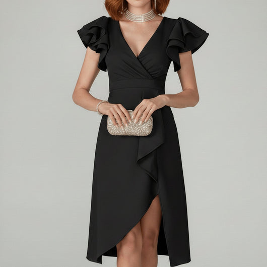 Clara | Elegante dames wikkeljurk met ruchemouwen voor de moeder van de bruid