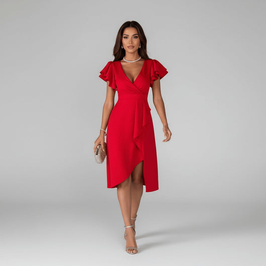 Clara | Elegante dames wikkeljurk met ruchemouwen voor de moeder van de bruid