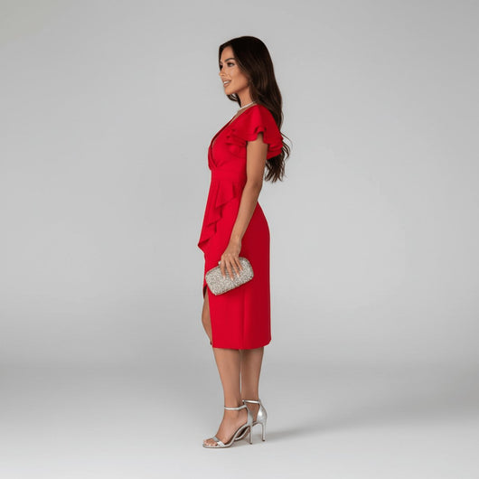 Clara | Elegante dames wikkeljurk met ruchemouwen voor de moeder van de bruid