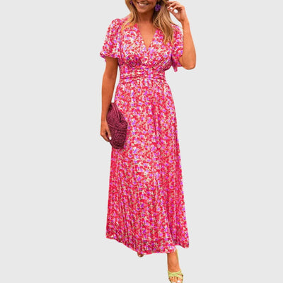 Regine | Dames maxijurk met bloemenprint en korte mouwen