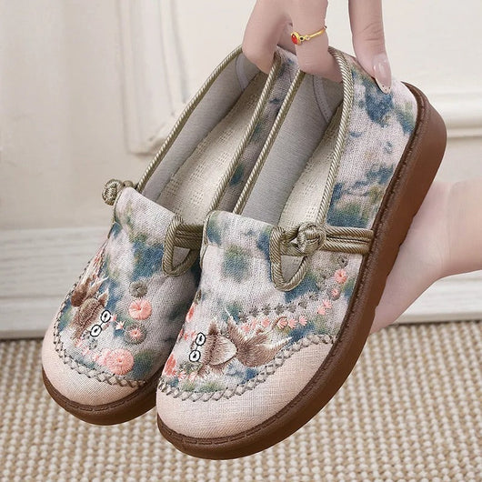 Marie | Dames instap loafers met bloemenborduursel en pareltjes
