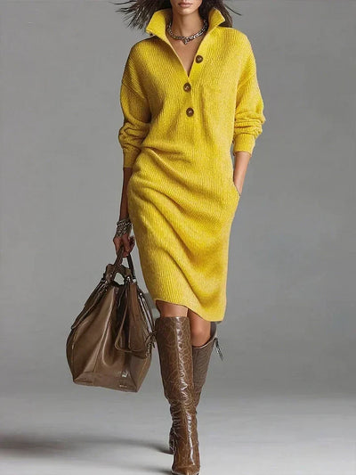 Helene | Geribde dames midijurk met knoopsluiting