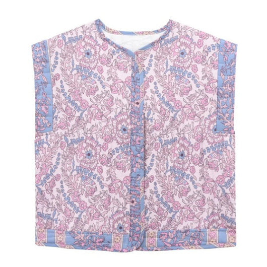 Frieda | Gewatteerde dames bodywarmer met bloemenprint en zijzakken