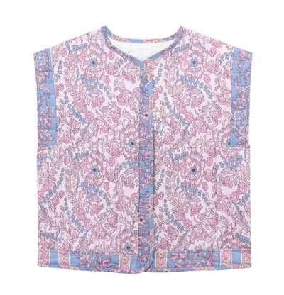 Frieda | Gewatteerde dames bodywarmer met bloemenprint en zijzakken