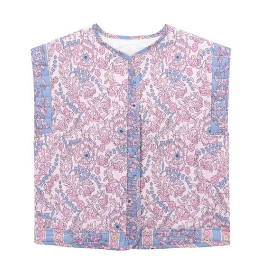 Frieda | Gewatteerde dames bodywarmer met bloemenprint en zijzakken