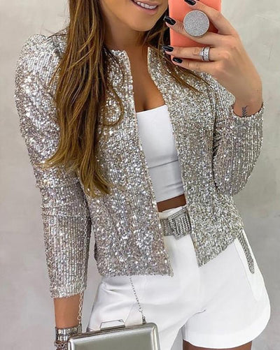 Frieda | Glinsterende dames winterjas met open voorkant