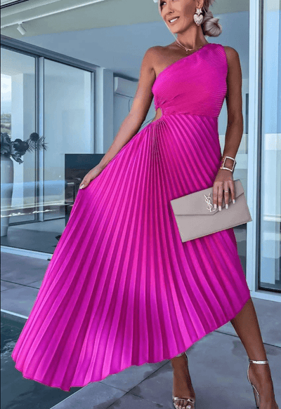 Hanna | Geplooide dames maxijurk met one-shoulder ontwerp