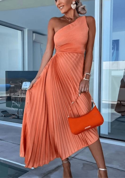 Hanna | Geplooide dames maxijurk met one-shoulder ontwerp