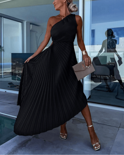 Hanna | Geplooide dames maxijurk met one-shoulder ontwerp
