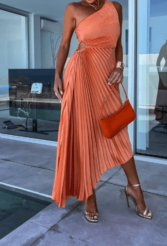 Hanna | Geplooide dames maxijurk met one-shoulder ontwerp