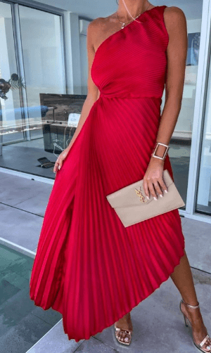 Hanna | Geplooide dames maxijurk met one-shoulder ontwerp