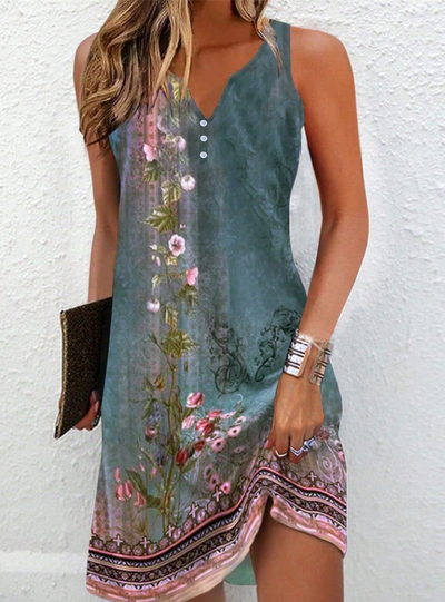 Theresa | Casual damesjurk met kunstzinnige print en V-hals