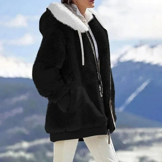 Franziska | Dames winterjas met colorblock-dessin en capuchon