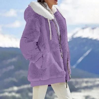 Franziska | Dames winterjas met colorblock-dessin en capuchon
