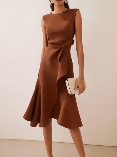 Beatrice | Gedrapeerde asymmetrische dames midijurk