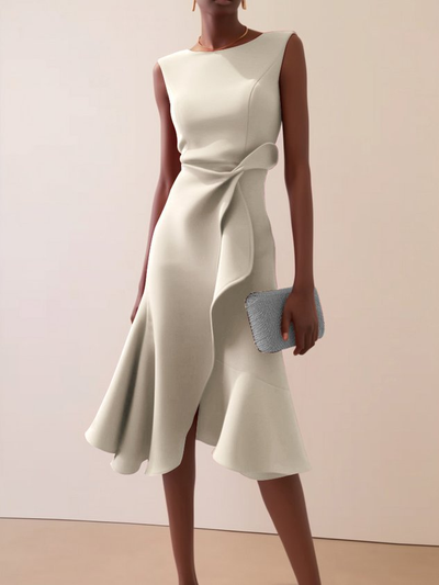 Beatrice | Gedrapeerde asymmetrische dames midijurk