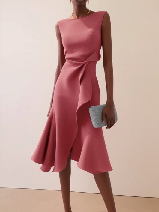 Beatrice | Gedrapeerde asymmetrische dames midijurk
