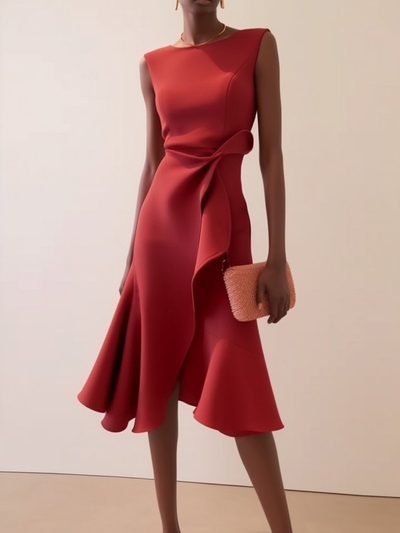 Beatrice | Gedrapeerde asymmetrische dames midijurk