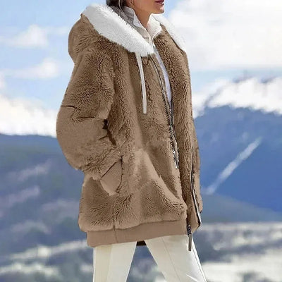 Franziska | Dames winterjas met colorblock-dessin en capuchon