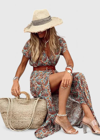 Anke | Casual dames boho maxijurk met V-hals