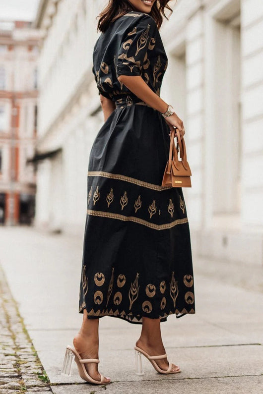 Isabella | Boho midi-jurk met ceintuur – casual zomerjurk