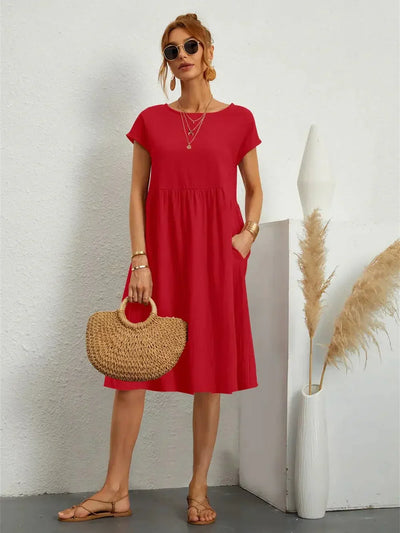 Seraphine | Midi-jurk met smokdetails en zakken – casual zomerjurk
