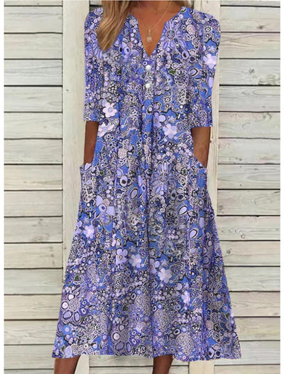Serafina | Bloemen maxijurk met knoopsluiting – elegante jurk
