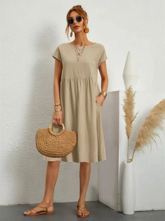 Seraphine | Midi-jurk met smokdetails en zakken – casual zomerjurk