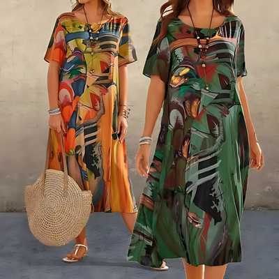 Reese | Midi-jurk met abstracte print en losse pasvorm