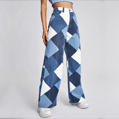 Ravenna flared jeans met hoge taille en ruitmotief