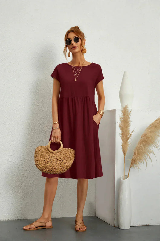 Seraphine | Midi-jurk met smokdetails en zakken – casual zomerjurk