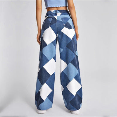 Ravenna flared jeans met hoge taille en ruitmotief