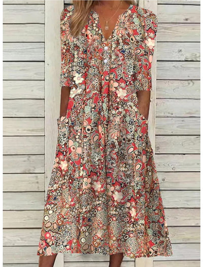 Serafina | Bloemen maxijurk met knoopsluiting – elegante jurk