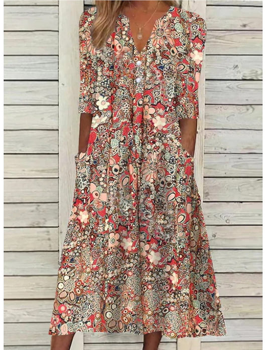 Serafina | Bloemen maxijurk met knoopsluiting – elegante jurk