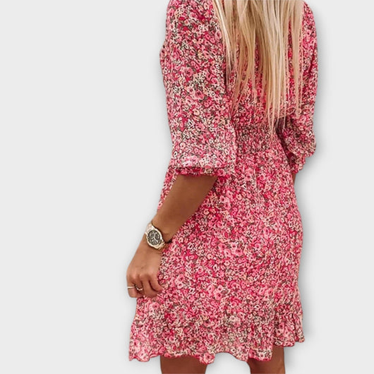 Elara | Bloemen minijurk met smokdetails – casual jurk