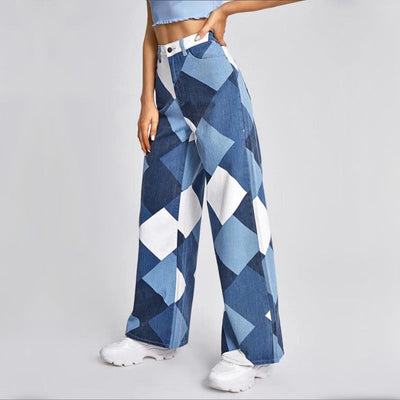 Ravenna flared jeans met hoge taille en ruitmotief