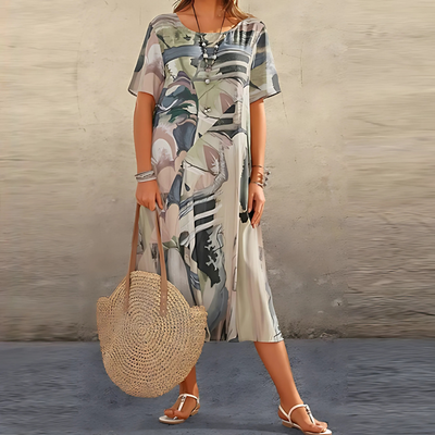 Reese | Midi-jurk met abstracte print en losse pasvorm