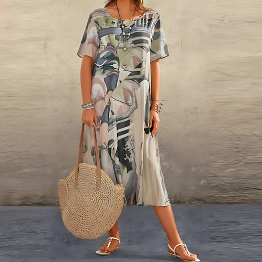 Reese | Midi-jurk met abstracte print en losse pasvorm