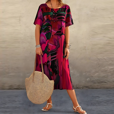 Reese | Midi-jurk met abstracte print en losse pasvorm