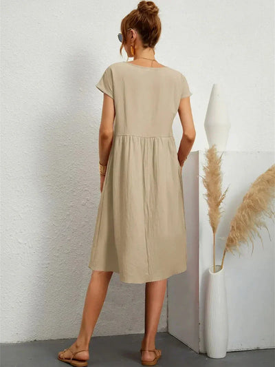 Seraphine | Midi-jurk met smokdetails en zakken – casual zomerjurk