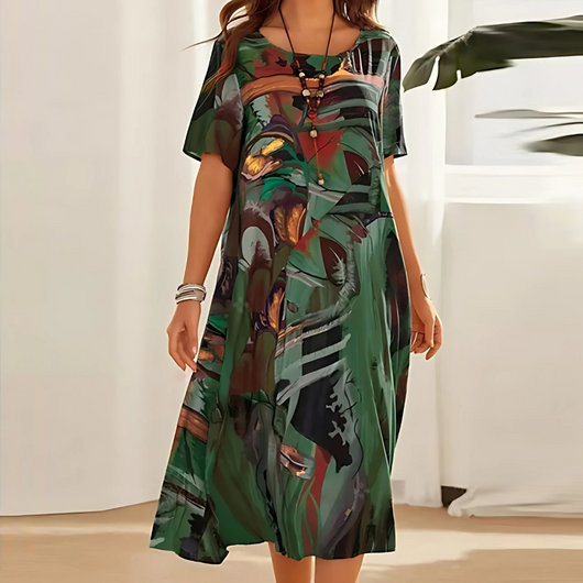 Reese | Midi-jurk met abstracte print en losse pasvorm