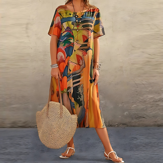 Reese | Midi-jurk met abstracte print en losse pasvorm