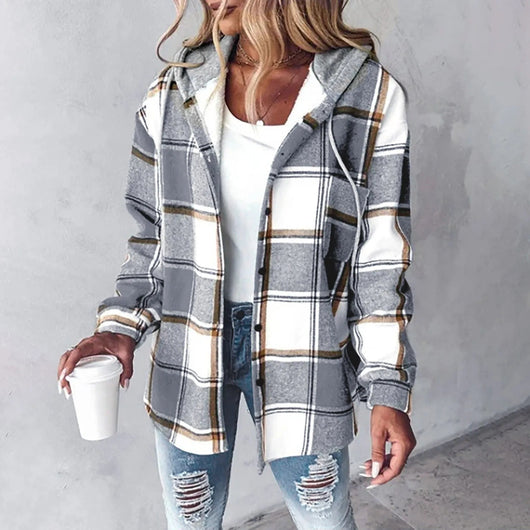 Annika | Casual dames winterjack met capuchon en ruitdessin