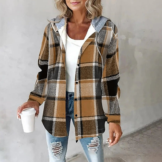 Annika | Casual dames winterjack met capuchon en ruitdessin